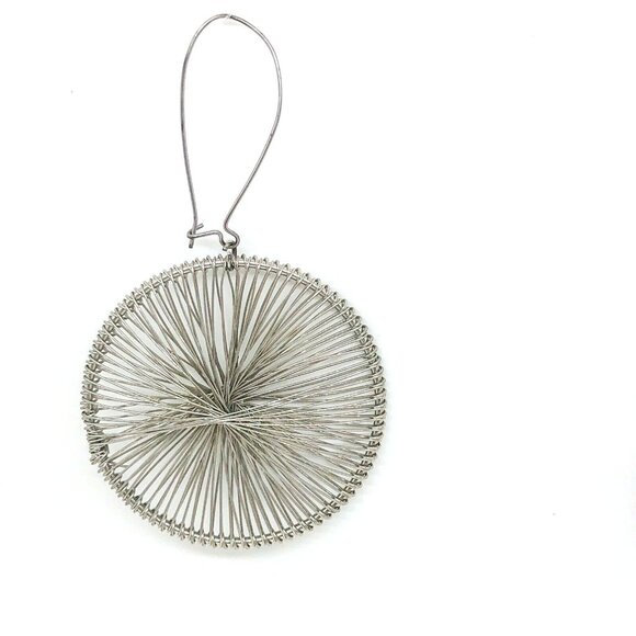 Vintage 1980s Handmade Silver Tone Wire Dangle Earrings 3.5" Round Drop - Picture 5 of 8